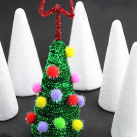 EXCEART 6-Piece 19cm Foam Cones for DIY Craft Christmas Tree Table Centerpiece Decoration