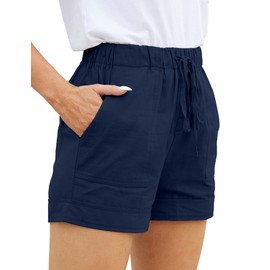 Pantalones cortos de ajuste holgado con cordón y cintura elástica para mujer (S-3XL), Azul / Patchwork, XXL