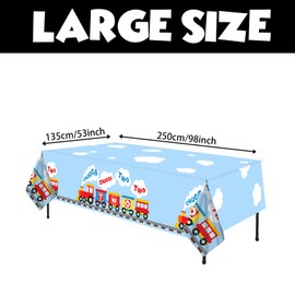 GZBJMYGS Chugga Chugga Two Two Tablecloth Happy Birthday Train Theme Suitable for Children of Any Age Indoor Outdoor Party Supplies Picnic Camping Plastic Table Cover Decoration