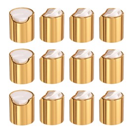 uxcell 12pcs Aluminized Plastic Disc Top Caps, 20/410 Replacement Press Caps Durable Dispensing Lids for Squeeze Bottles, Refillable Bottles, Plastic, Empty, Shampoo Bottles, Gold White