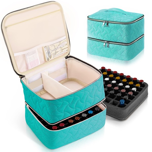 Nail Polish Organizer Case Holds 42 Bottles (15ml/0.5 fl.oz), Double-Layer