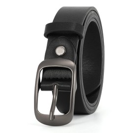 WHIPPY Women Plus Size Leather Belt Fashion Cowhide Belt with Fixed Pin Buckle for Jeans Pants Dress, C-black (pistol black buckle)