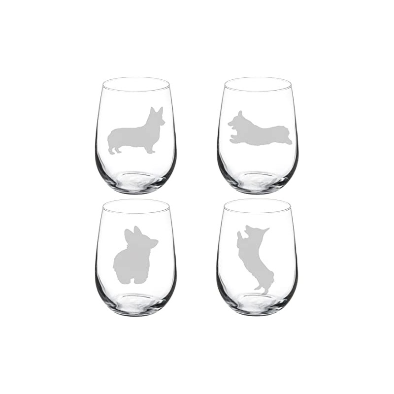 MIP Set of 4 Wine Glass Goblet Corgi Collection (17