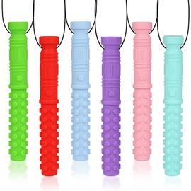 Seeway Mace Chew Necklace for Sensory Kids, Silicone Autism Chew Toys, Oral Motor Chewy Necklace Sensory for Teething, ADHD, Biting or Special Needs (6 Pack)