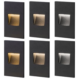 FTL Stair Lights Indoor LED Outdoor Step Lights, 12V Low Voltage 3000K/4000K/5000K Color Changing 3.5W 150LM Stairway Lighting, Waterproof Vertical Deck Step Lights Black Aluminum, 6-Pack