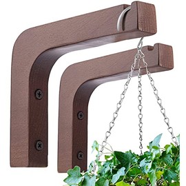 Oradrem 2 Pack Wooden Wall Hooks for Hanging Plants,Lanterns,Flower Bracket,Wind Chimes,Bird Feeders,Macrame Plant Hangers,5.9 inch Wooden Plant Hangers for Indoor Outdoor, Walnut Color