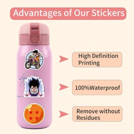 Anime Stickers for Kids, 50pcs Popular Classic Anime Stickers for Kids, Cartoon Children's Dragonball Sticker for Water Bottle,Laptop,Waterproof Vinyl Decals for Teens Girls Boys