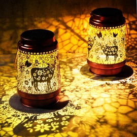 Glooglitter 2 Pcs Highland Cow Solar Lanterns Outdoor Christmas Hanging Solar Lights Gifts for Women Men Waterproof Lamp Metal Decorative LED Yard Decor for Yard Patio Garden Lawn Tabletop