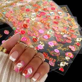 30 Sheets Valentines Day Nail Art Stickers 3D Self Adhesive Valentines Nail Decals Heart Nail Stickers for Nail Art Designs Heart Rose Red Lips Nail Supplies for Women Nail Art Decorations