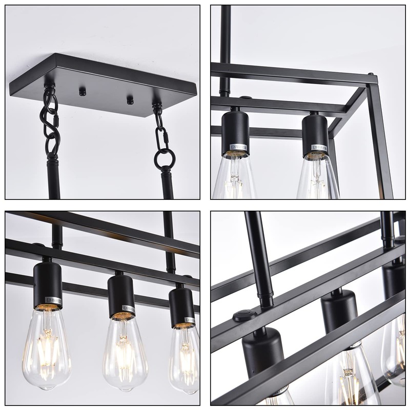 Lanhall 5-Light Kitchen Light Fixtures Black Farmhouse Chandelier Rectangular Dining