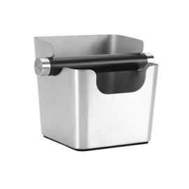 DIBTSA Knock Box Espresso, Stainless Steel Knock Box for Coffee Grounds, with Removable Rubber Bar and Anti-slip Pad, Small, Silver