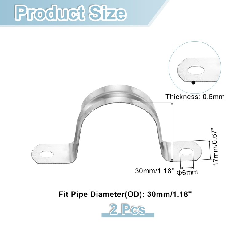 sourcing map 2Pcs Rigid Pipe Straps, 30mm(1.18") 201 Stainless Steel