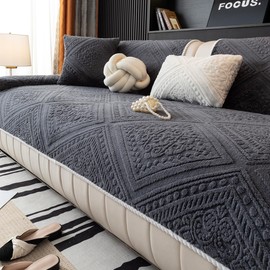 MDSASFD Boho Couch Cover Non Slip Sofa Cover Washable for Dogs, Sectional Couch Covers Soft, Plush Sofa Slipcover Furniture Protector Covers for L Shaped(Dark Grey, 36"x 47")