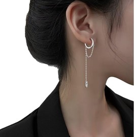 Chain Earrings dangle for Women Dangle Earrings Chain Drop Earrings (Silver, One size)