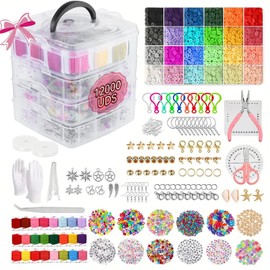 QYIKLPY Cuentas para Pulseras,12000 Pzas Kit para Hacer Pulseras Accesorios,DIY Kit Portátil de Manualidades 4 Niveles de Cajas de Amacenamiento para Niños y Adultos,Regalo de Navidad,Halloween Cumpleaño