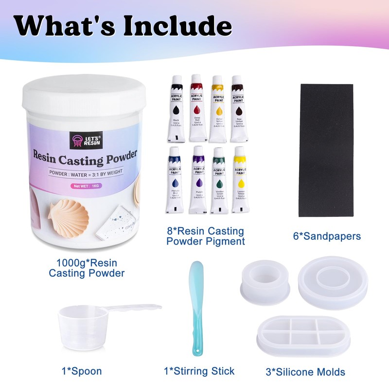 LET'S RESIN Resin Casting Powders Starter Kit, 1000g Fast Cured