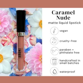 Aromi Matte Liquid Lipstick | Long Lasting, Waterproof, Sand Beige Lip Shade, Tan, Smudge + Transfer Proof, Gluten Free, Vegan Makeup (Caramel Nude)