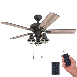 Prominence Home Piercy, 42 Inch Farmhouse LED Ceiling Fan with Light, Remote Control, Three Mounting Options, 5 Dual Finish Blades, Reversible Motor - 50758-01 (Bronze)
