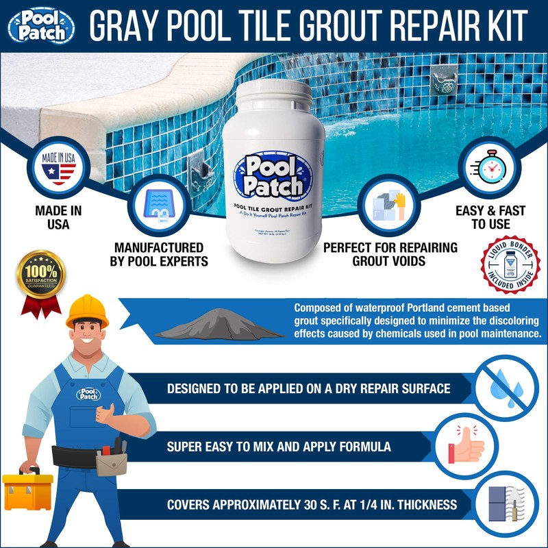 Pool Patch Gray Pool Tile Grout Repair Kit, 10-Pound, Gray