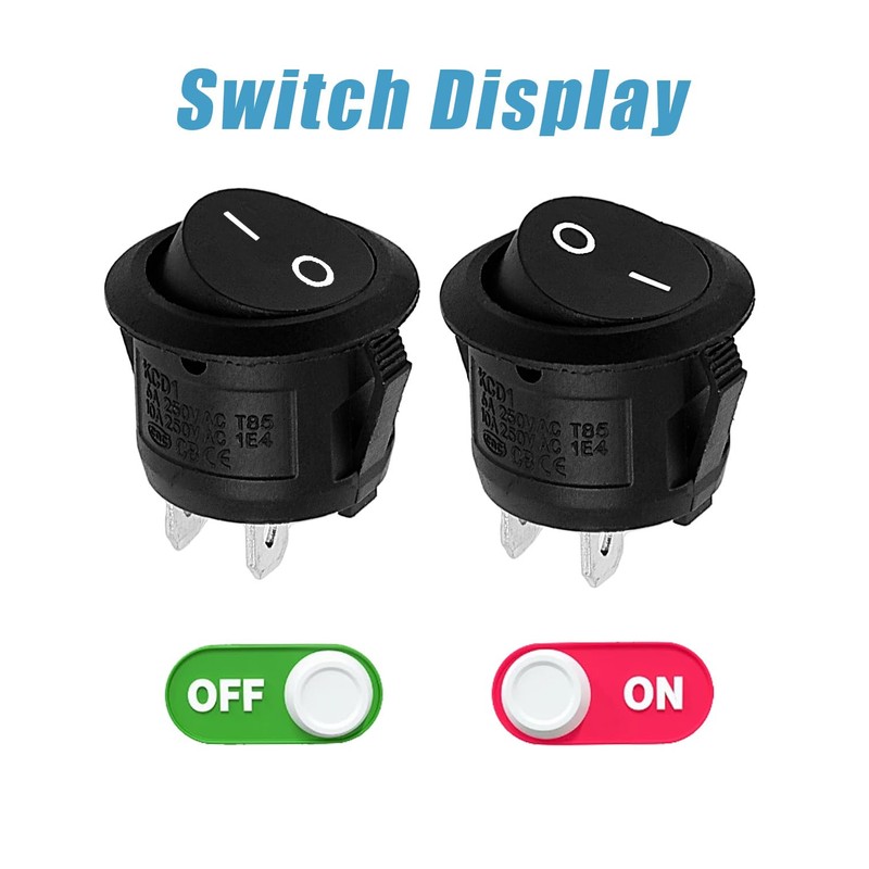 10 Pcs Rocker Switch AC 6A/250V 10A/125V, ON/Off Snap-in Latching