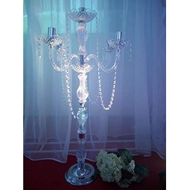 Juego de 5 candelabros de acrílico de 35,4 pulgadas de alto, 5 brazos, con colgantes de cristal, ideal para decoración de boda, decoración del hogar, ceremonia, aniversario, mesa de eventos (plata)