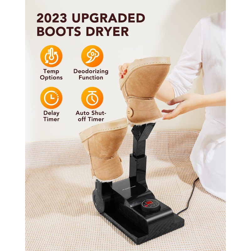 FORLIM Shoe Dryer Adjustable Temperature with 24-Hour Delay Timer, Portable