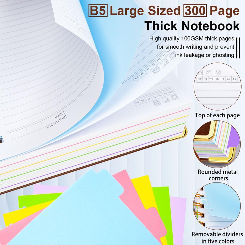 Hardcover Spiral Notebook 8"x10" Journal Notebook with Tabs and Removable