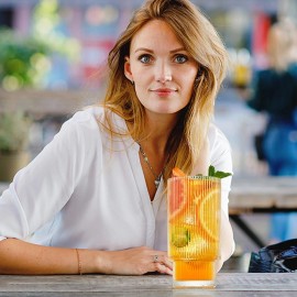 Qipecedm 6 Pack Ribbed Drinking Glasses 16 oz Vintage Glass Cups Highball Glasses Premium