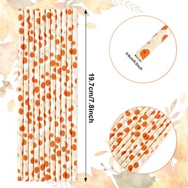 Whaline 200Pcs Fall Paper Straws Watercolor Pumpkin Disposable Straws Orange White Pumpkin Drinking Straws Autumn Decorative Straws for Fall Harvest Thanksgiving Party Beverages Cocktail Supplies