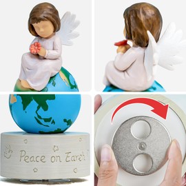AIDLNS Hand Painted Angel Figurines Music Box - Unique Earth Design with Peace on Earth Engraving, Plays Tales from The Vienna Woods Melody, Ideal Birthday, Anniversary