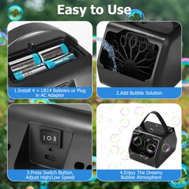Automatische Seifenblasenmaschine,Tragbare Blasenmacher 400ML 14000+ /Min Blasenmaschine mit Type-C Laden, Bubble Maker mit 2 Geschwindigkeitsmodi Outdoor-Spielzeug für Kinder und Haustiere