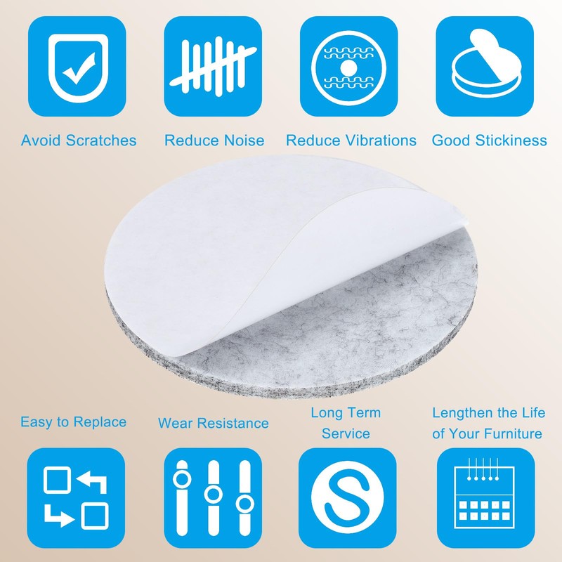 PATIKIL 5" Diameter Felt Furniture Pads, 8 Pack 1/5" Thick