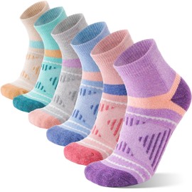 EBMORE Merino Wool Ankle Hiking Socks Compression Warm Winter Thermal Thick Cushion Running Moisture Wicking Quarter Socks Gifts Stocking Stuffers for Men Women 6 Pairs(Color Mixed,M)