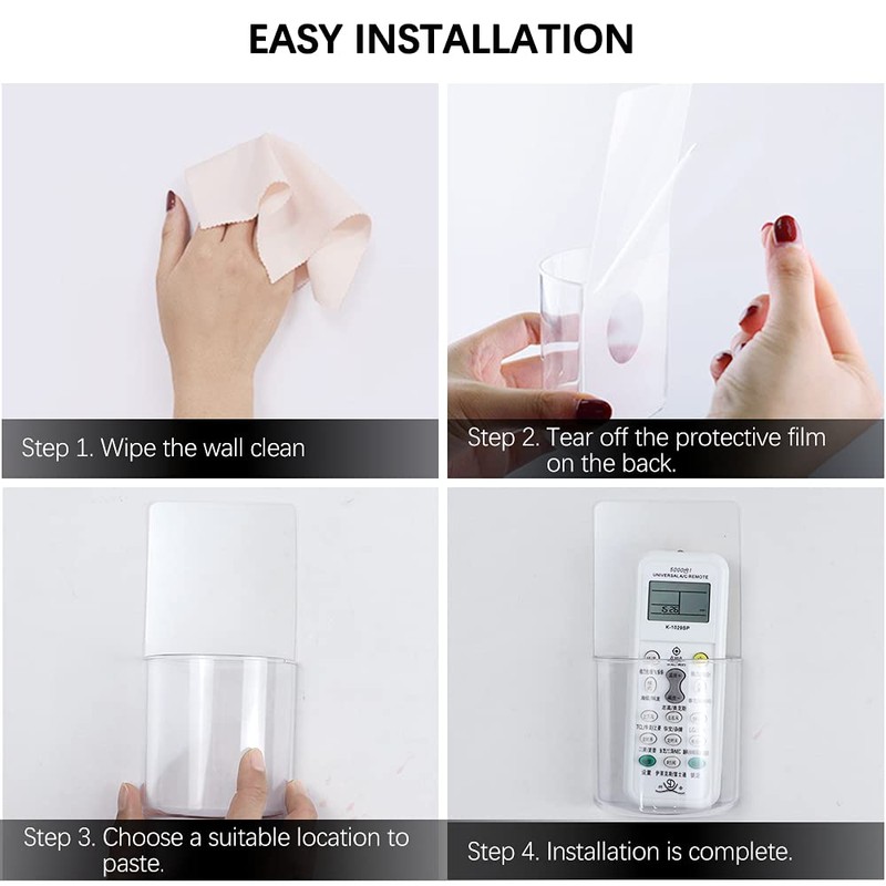 TIE-DailyNec 4 PCS Remote Control Holder, Wall Mount Self-Adhesive Transparent