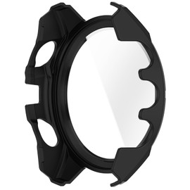Disscool Vollständige Abdeckung mit Displayschutzfolie, kompatibel mit Garmin Fenix 8 43 mm PC und Echtglas-Schutzhülle, Smartwatch-Zubehör (Schwarz + Orange)
