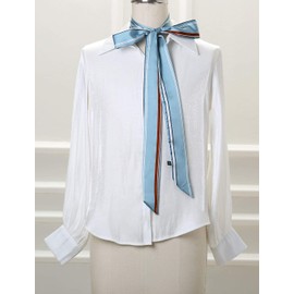 sourcing map Stripe Ribbon Skinny Neck Scarves Long Narrow Neckerchief Hairband for Women Wrist Wear Handbag Handle Wrap Sky blue 1