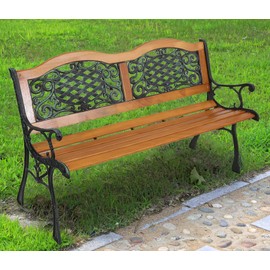 JOYBASE 50" Outdoor Bench, Park Bench, Wood and Iron Garden Bench, Patio Bench, Porch Bench, Outside Bench, Yard Bench (Black&Natural)