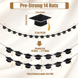 TOOYUMON Graduation Decorations 2025 - Pre-Strung Black Graduation Banners Garland, Class of 2025 Congrats Grad Banner for Congratulation Graduations High School College Grad Party Supplies