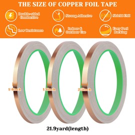 Oubaka 3 Pack Copper Foil Tape, Copper Tape Conductive Adhesive Double-Sided for EMI Shielding, Paper Circuits, Electrical Repairs, Grounding(1/4",1/4",2/5")