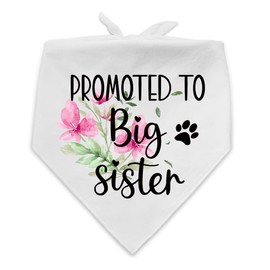 NTKIO Funny White Flower Pattern Plaid Cotton Pet Dog Bandana, Promoted to Big Sister, Pet Dog Pregnancy Announcement Gender Reveal Photo Prop Triangle Bibs Accessories for Dog Lovers Owner Gift