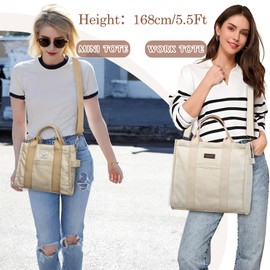 VASCHY The Tote Bags for Women, Canvas Crossbody Shoulder Bag with Zipper Casual Ladies Handbags Purse for Work/Travel/Shopping,Apricot