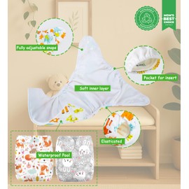 Kolo 2 Reusable Baby & Newborn Nappies + 2 Bamboo Liners | Washable Adjustable Cloth Nappies Unisex | 100% Eco-Friendly | Foxes & Rabbits Design
