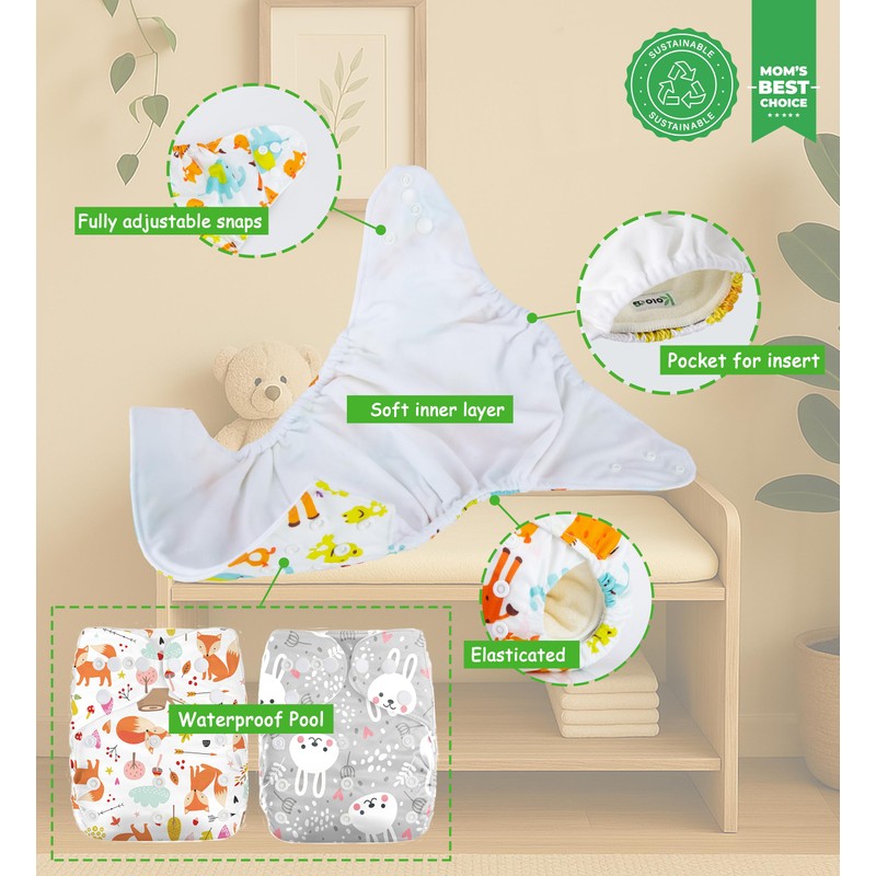 Kolo 2 Reusable Baby & Newborn Nappies + 2 Bamboo