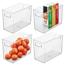 iDesign Pantry Bin with Handles for Cabinets, Fridge, or Freezer, Set of 4, Clear, Made in USA
