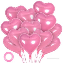 12 Pcs Heart Balloons,18 inch Pink Heart Foil Balloons Love Balloons Valentine Balloons for Birthday Party Wedding Engagement Party Baby Shower Valentine Day Decorations (pink)