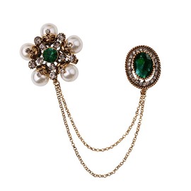 Vintage Crystal Pearl Flower Long Chain Tassel Brooch Lapel Pin for Women Men Girls Snowflake Simulated Emerald Green Rhinestone Oval Pins Clip Sweater Dress Suit Badge Tie Brooches Fashion Christmas Jewelry Gifts Clothes Accessories