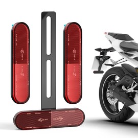 Ancable Motorcycle Reflector Set with T-Bracket and 3 Pieces 96 x 24 mm Reflectors E4 Approved, Red Cat's Eye Design for Motorcycle, Bicycle and Scooter