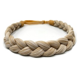 STHEJFB Braid Headband Synthetic Hair Classic Chunky Elastic Braided Headband Women Girl Bohemian Trendy Hair Braid 65g (white yellow)