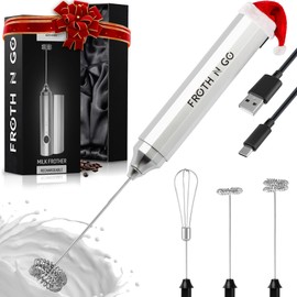 Zulay Froth N Go Milk Frother – Rechargeable 3-in-1 Handheld Frother Wand with Travel Case & USB-C Charger – Single, Double & Egg Whisk for Latte, Cappuccino, Matcha, Protein Shakes – Silver