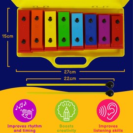 A-Star Chime Bar Set Coloured Rainbow Chime Bars with 2 Beaters and Carry Case (Set of 8), Plastic Rainbow